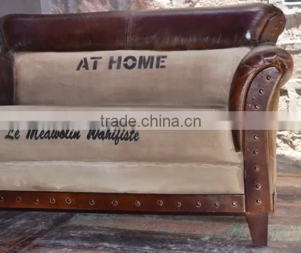Vintage Industrial Furniture Jodhpur ,Industrial Canvas Leather Two Seater Sofa photo-2