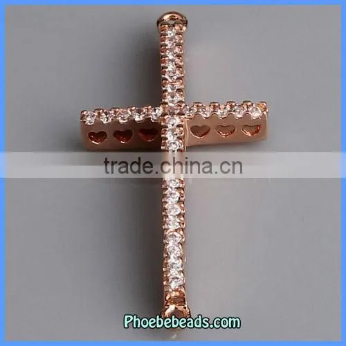 Wholesale Rose Gold CZ Rhinestone Sideways Cross Connectors MC-CZ02C