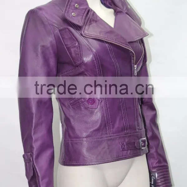 Ladies Short Purple 4110 Fitted Waist Length Soft Napa Lambskin Leather Jacket photo-2