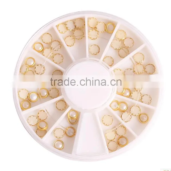 Beige Color Pearl Acrylic Charm Nail Jewelry Accessories 3D Nail Art Decoration With Wheel