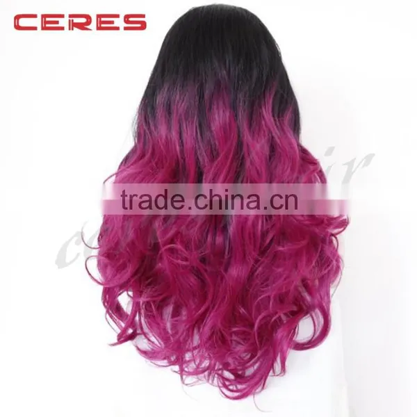 New Arrival 18inch Straight Black Ombre to Rose Color Two Tone Human Hair Wig for Women photo-4