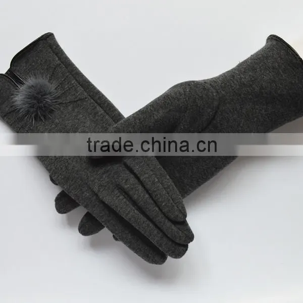 Most Popular Hot Fashion High Quality Ladies Stock Winter Warm Gloves With Rabbit Fur Pompom photo-5
