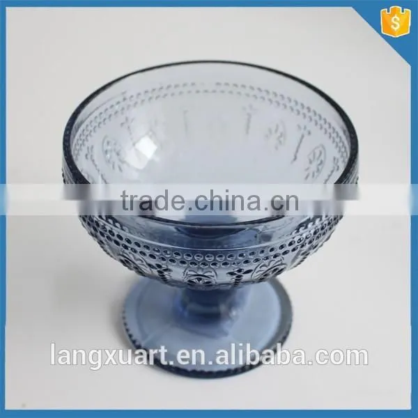 Handmade Pressed Blue Solid Color Glass Ice Cream Cups Wholesale photo-2