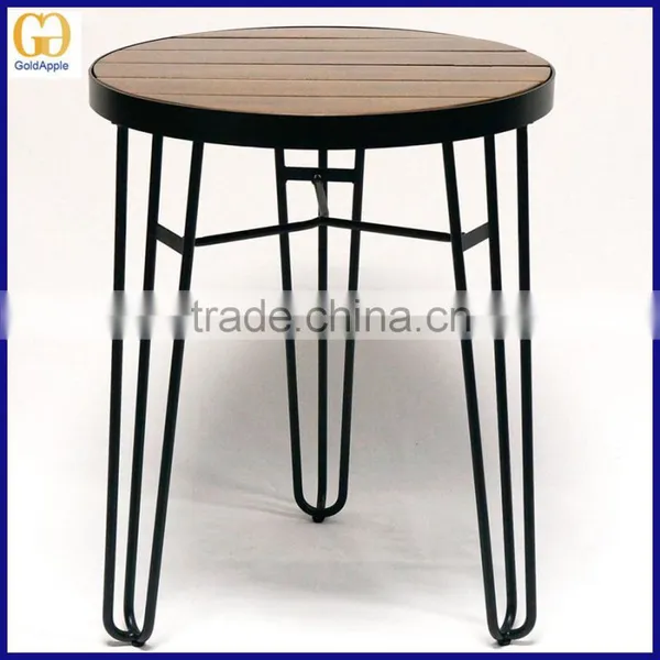 Cafe /restaurant Wooden Round Dining Table, Outdoor Wire Base Wooden Top Table