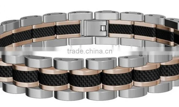 Customer Mens Gold Black Power Element 316L Stainless Steel Bracelet With 2K Carbon Fiber photo-2