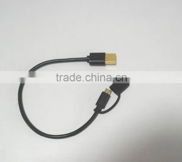 USB Type C Cable 2 in 1 Micro USB With Type C Adapter Convertor Reversible Charging&Sync Cable (3Ft, Black) photo-2