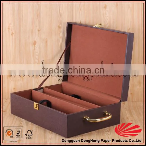 Various Luxury PU Leather Wooden Wine Presentation Boxes With Handle