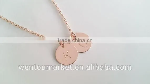 Rose Gold Letter Necklace Christmas Bridesmaid Gift Dainty Monogram Charm Delicate Disc Initial Necklace