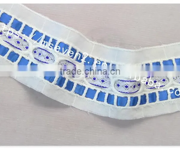 Fashion Design 5cm Width Embroidery Satin Ribbon With Cotton Triming photo-5
