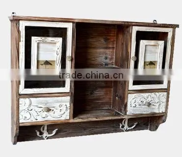 Antique Wooden Kitchen Cabinet, Vintage Wooden Cupboard With 4 Photo Openings photo-3