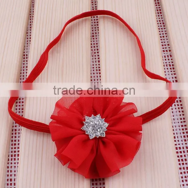 Chiffon Flower Headband With Rhinestone Center for Kids Hair Accessories photo-3