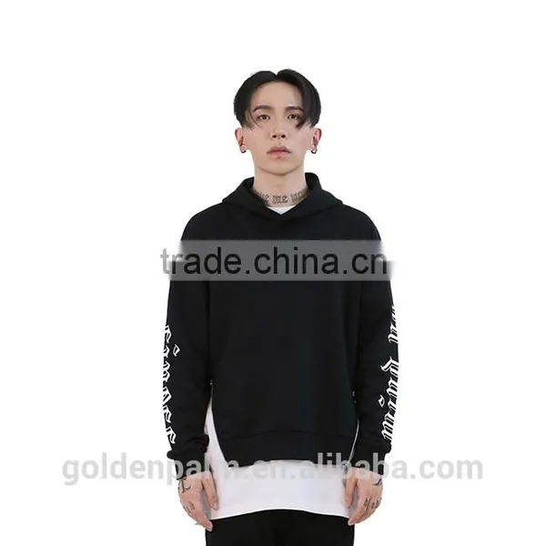 Wholesale custom print mens fashion pullover side zip hoodie