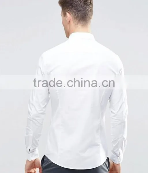 Custom Long Sleeve Spread Collar Mens Breathable 98% Cotton 2% Elastane Casual Business Slim Fit White Solid Shirts photo-2