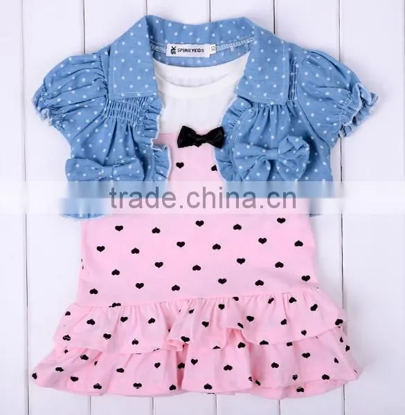 Baby Girl's Kids Lovely Cute 2PCS Set Heart Pattern Short Denim Jacket + Dress Clothes Set 20148