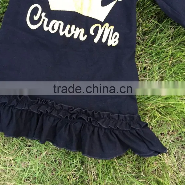Black 2-7t FALL/Winter Kids OUTFITS Crown Gold Dress Girls Hot Sell Cute Clothes Kids With Matching Headband photo-3