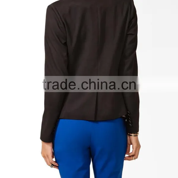 Collarless Faux Leather Blazer photo-3