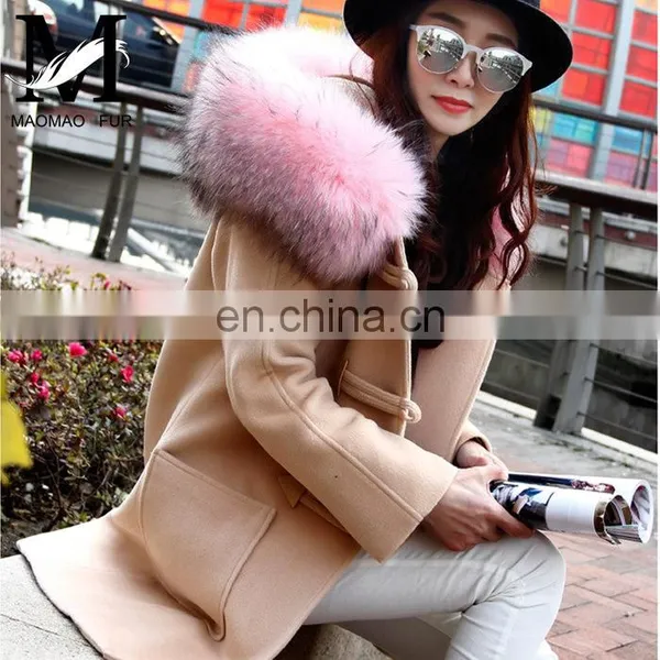 Fashion Hot Women Winter Raccoon Fur Short Hooded Korean Cashmere Wool Coat photo-3