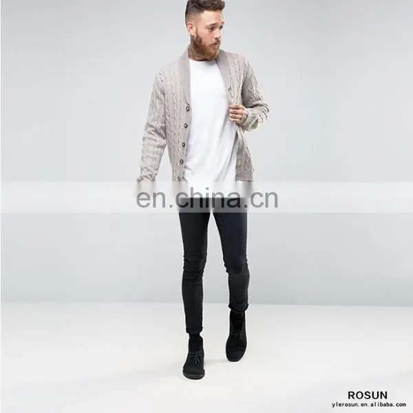 Mens Shawl Neck Cable Cardigan in Wool Mix photo-4