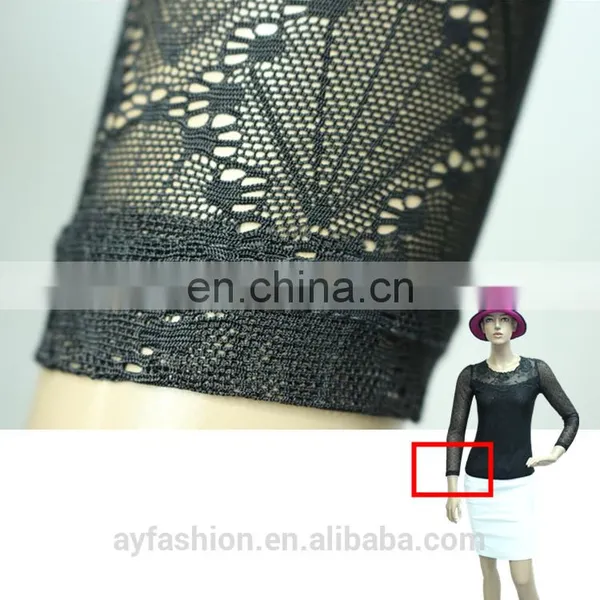 In Stock Embroidered Round Neck Lace Shirt Long Sleeve T Shirt photo-5