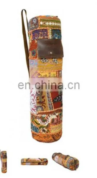 Banjara Style Yoga Bag Yoga Met Bag Ethnic Hand Embroidered Vintage INDIAN Kantha YOGA Mat Bag LEATHER Cross Body Yoga Bag Purse photo-2