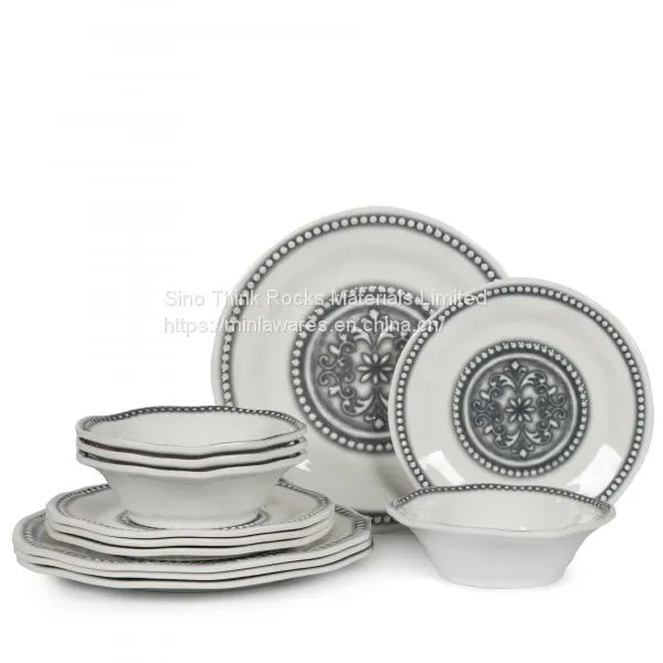 Cheap Off-white 12 Pieces Plastic Plates Violet Melamine 72 Pcs Portuguese Dinner Set Blue photo-2
