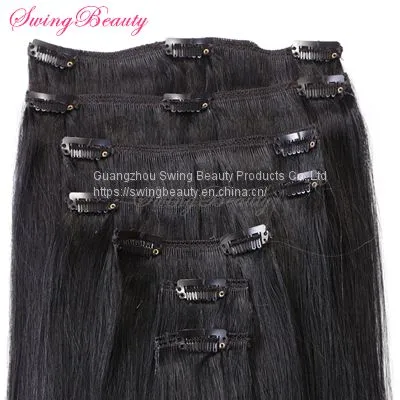 Clip in Natural Black Remy Human Hair Extensions Full Hair End photo-3
