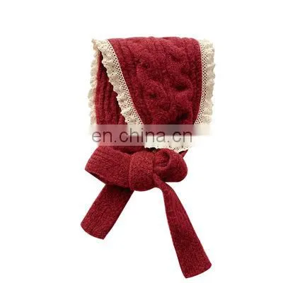 Autumn and Winter New Girls Long Scarf Cute Twist Knitted Lace Children's Hairband Warm Wool Hat photo-6