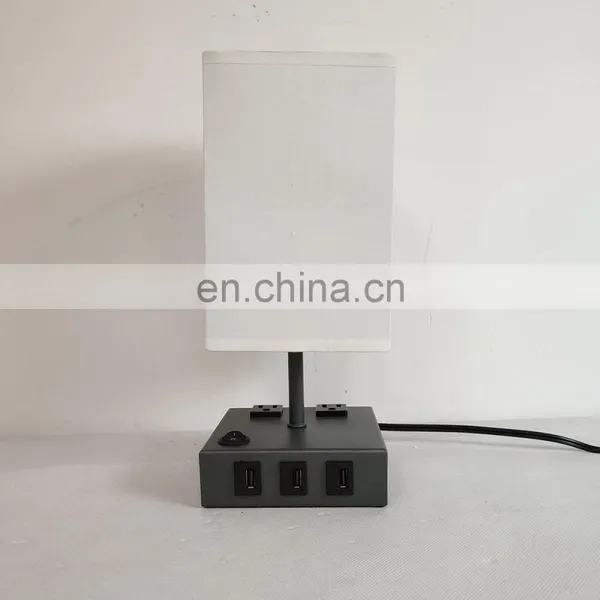 Bedroom Bedside Hotel Room Modern Minimalist Metal Fabric USB Three Socket Lamp photo-4