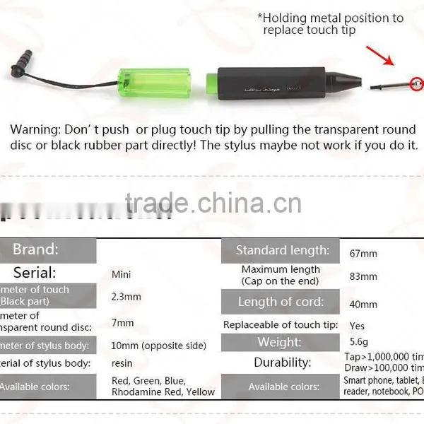 LY Mini Touch Pen Silicon Pad 2.3mm Diameter Touch Tip, With Earphone Plug Cord photo-3