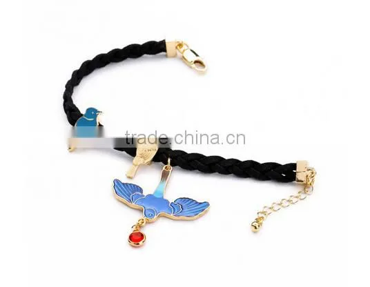 >< SW16643 Exquisite Cute Blue Enamel Rope Bird Charm Bracelet / photo-6