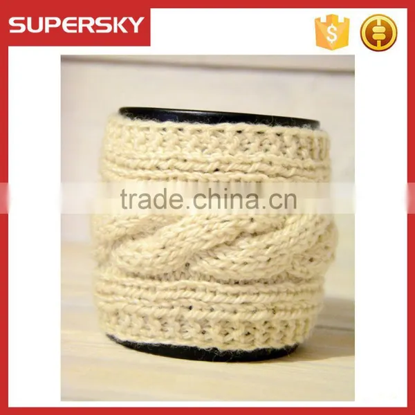 V-79 Cheap Cable Crochet Mug Sleeve Warmmer Cup Mug Sweater With Anchor Button photo-3