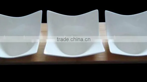 HM0011-5497 6"Durable Porcelain Sqaure Dessert Bowl and Wood Tray