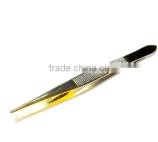 Pointed Gold Plating and Electrophoresis Stainless Steel Good Quality Tweezer