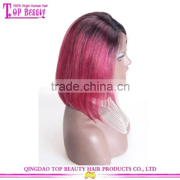 Gorgeous Straight Two Tone Wigs Burgundy Short Bob Ombre Lace Front Wig With Baby Hair photo-5