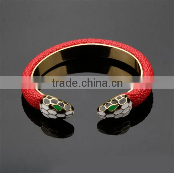 2016 Fashionable Stainless Steel Gold Plated Snake Bangle Jewelry Europe Brand Leather Bracelet photo-5