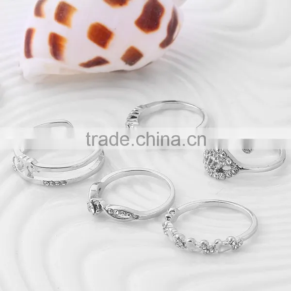 Crystal Gold/silver Plated Dubai Rings Jewelry 5pc Ring Knuckle Set photo-5