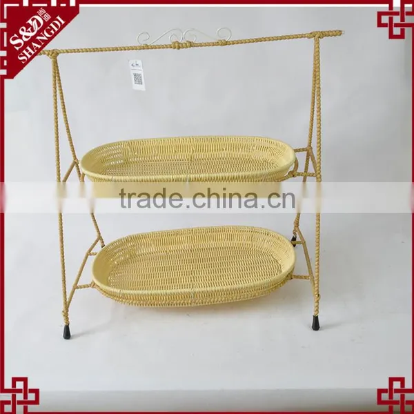 S&D 2 Tier New Design Poly Rattan Brathroom Storage Basket Storage Wicker Rack Shelf for Hotel photo-2