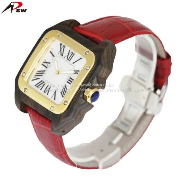 Luxury Men Watch Square Watches Case Stainless Steel Wooden Watch With Butterfly Buckle photo-3