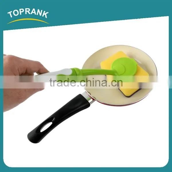 Toprank Durable Super Decontamination Kitchen Sponge Brush Dish Pan Cleaning Non-scratch Sponge Scouring Pad With TPR Handle photo-4