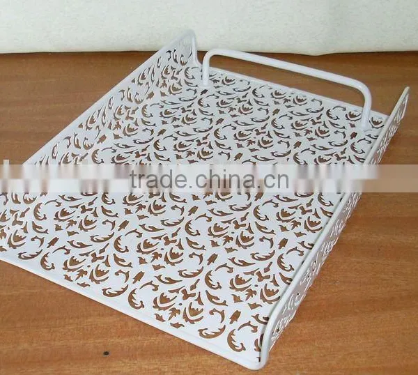 flower carved metal document tray/ file holder