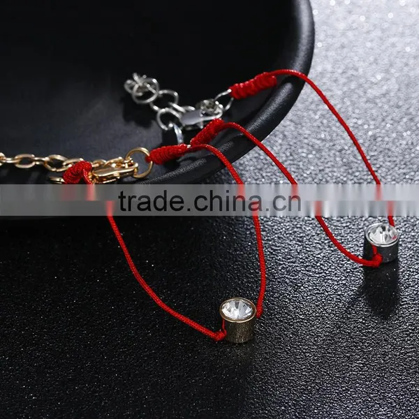 Tiny Clear Round Diamond Charm Luck Red String Bracelet Cubic Zirconia Gold Charm Luck Red Thread Bracelet photo-3