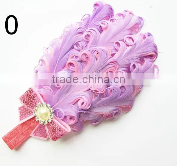 Curly Feather With Pearl Bead Rhinestone for Kids Hair Accessories photo-5