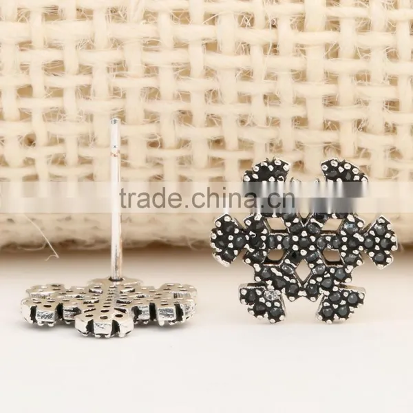 Trendy Noble Black Zircon Snowflake Silver Color Stud Earring photo-4