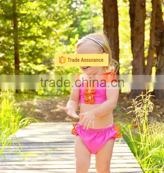 Baby Swimwear Blue Yellow and Aqua Stitching 2 Piece Suit Girl Swimsuit photo-3
