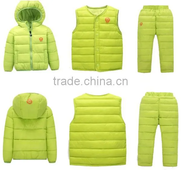 Custom Made New Design Casual Children Kids 3 Pcs Winter Clothing Sets(jacket+vest+pants) photo-4