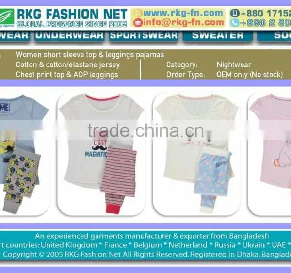 Women Cotton Jersey Short Sleeve Top & Leggings Pajamas