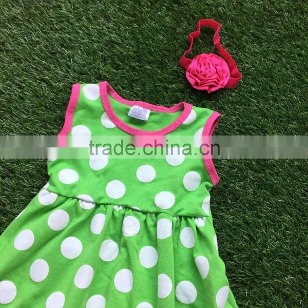2016 New Baby Girls Dress Boutique Dress Green White Polka Dot Dress Ruffle Dress With Headband photo-5