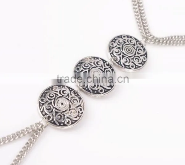 Silver Tone Carved Coin Beads ID Finger Chain Simple Anklet Foot Chain photo-2