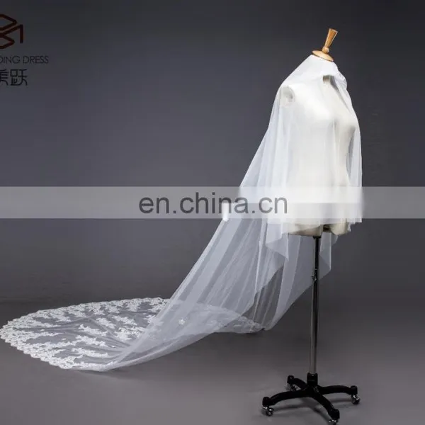 Long Ivory Lace Trim Wedding Veils 2017 White Bridal Veils Wedding Accessories photo-2