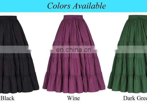 Belle Poque Women's Solid Black Color Wide Hem Cotton Maxi Skirt Long Skirt BP000207-1 photo-6